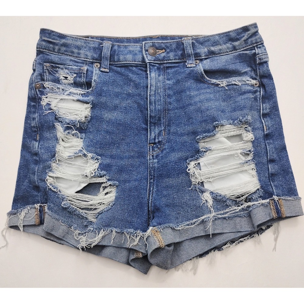 American Eagle Mom Shorts Stretch cuffed Denim Shorts Womens 10 Distressed